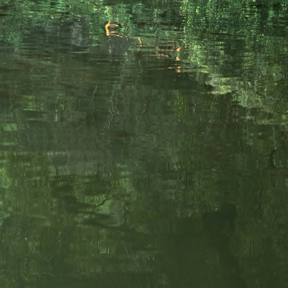 Neon-green mineral lake surface that looks surreal and planet-like